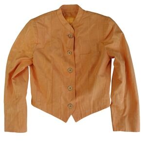 Vintage Handmade Blazer Womens S Orange Rhinestone Button Crop Jacket Retro Glam